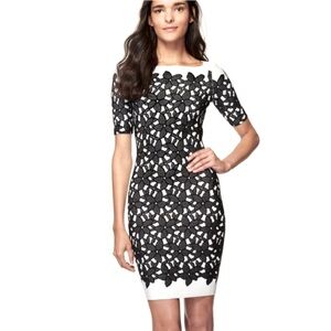 NWT MILLY  BLACK/WHITE FLORAL MESH JACQUARD SHEATH DRESS SIZE SP
